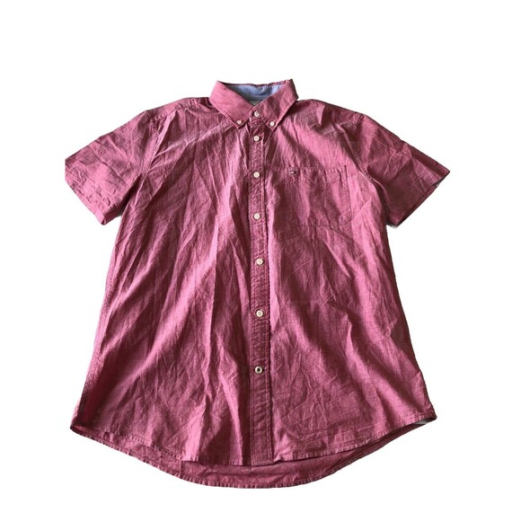 Tommy Hilfiger Men’s Button Up Shirt Custom Fit Heather Red Short Sleeve Large - Picture 15 of 15